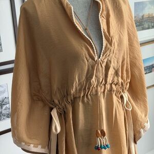 Zara Tan Swim Sarong with Beaded Accents